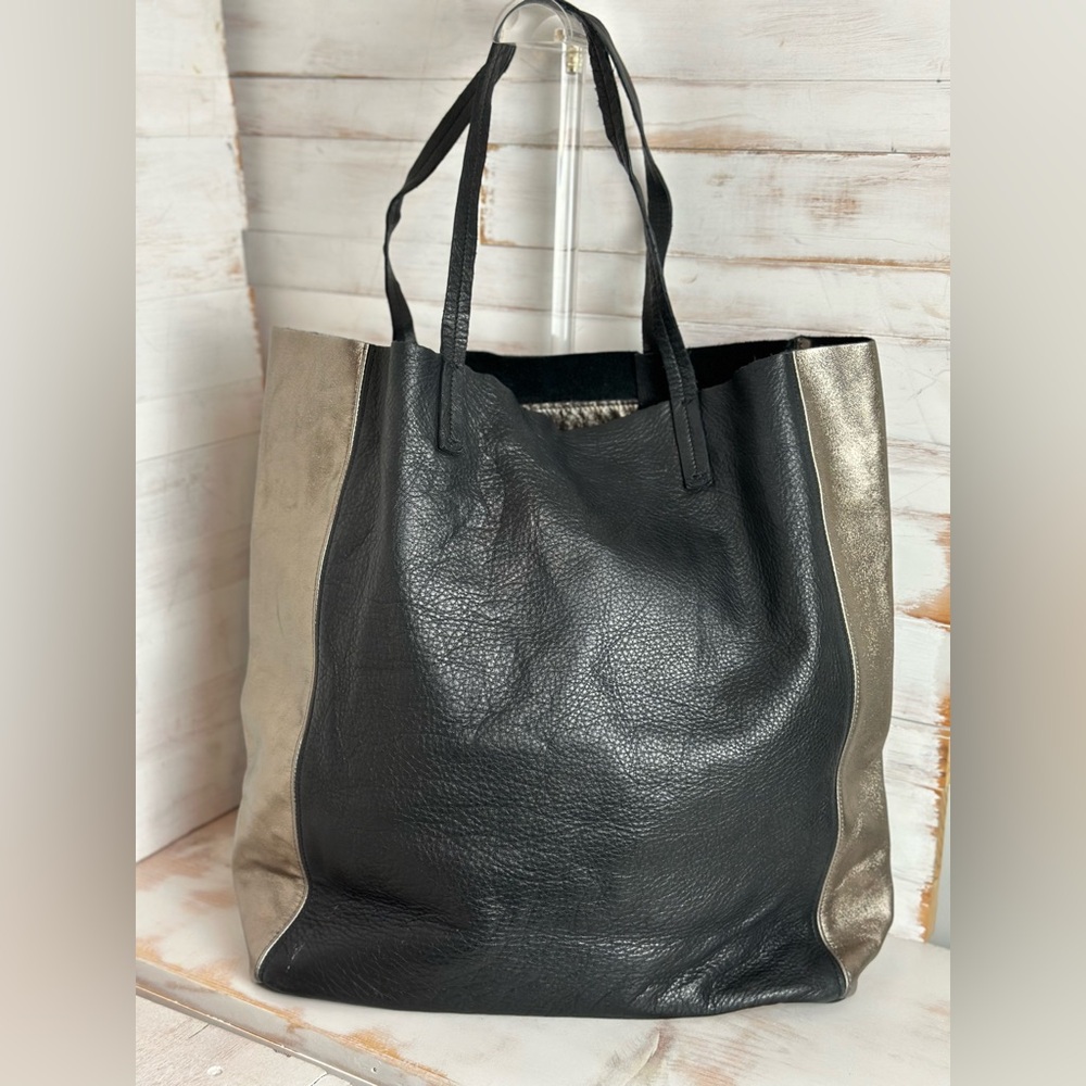 Eileen Fischer Black and Bronze Leather Tote Bag